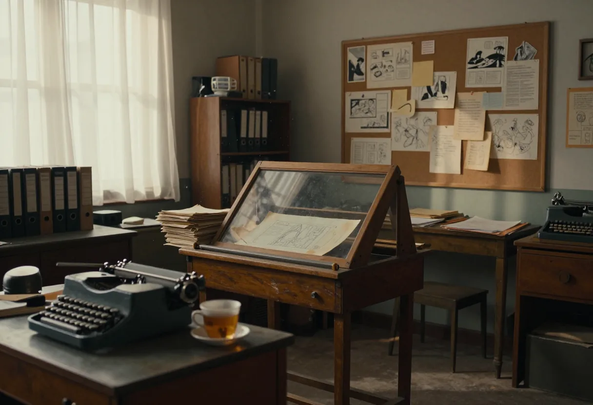 Vintage animation studio with soft sunlight, explaining motion graphics education.
